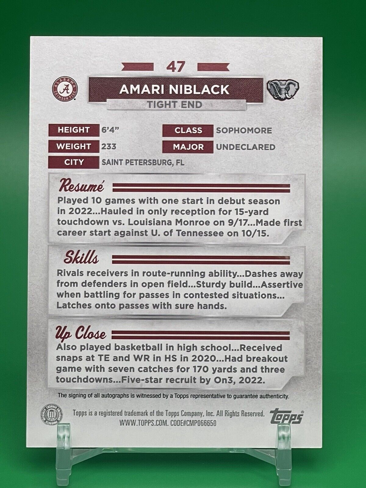 2023 Bowman U Alabama AMARI NIBLACK Auto Longhorns