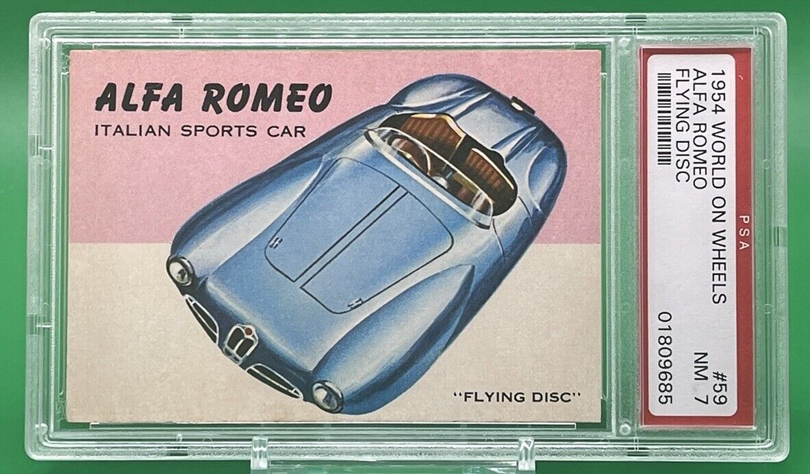 1954 Topps World On Wheels ALFA ROMEO “FLYING DISC” #59 PSA NM 7