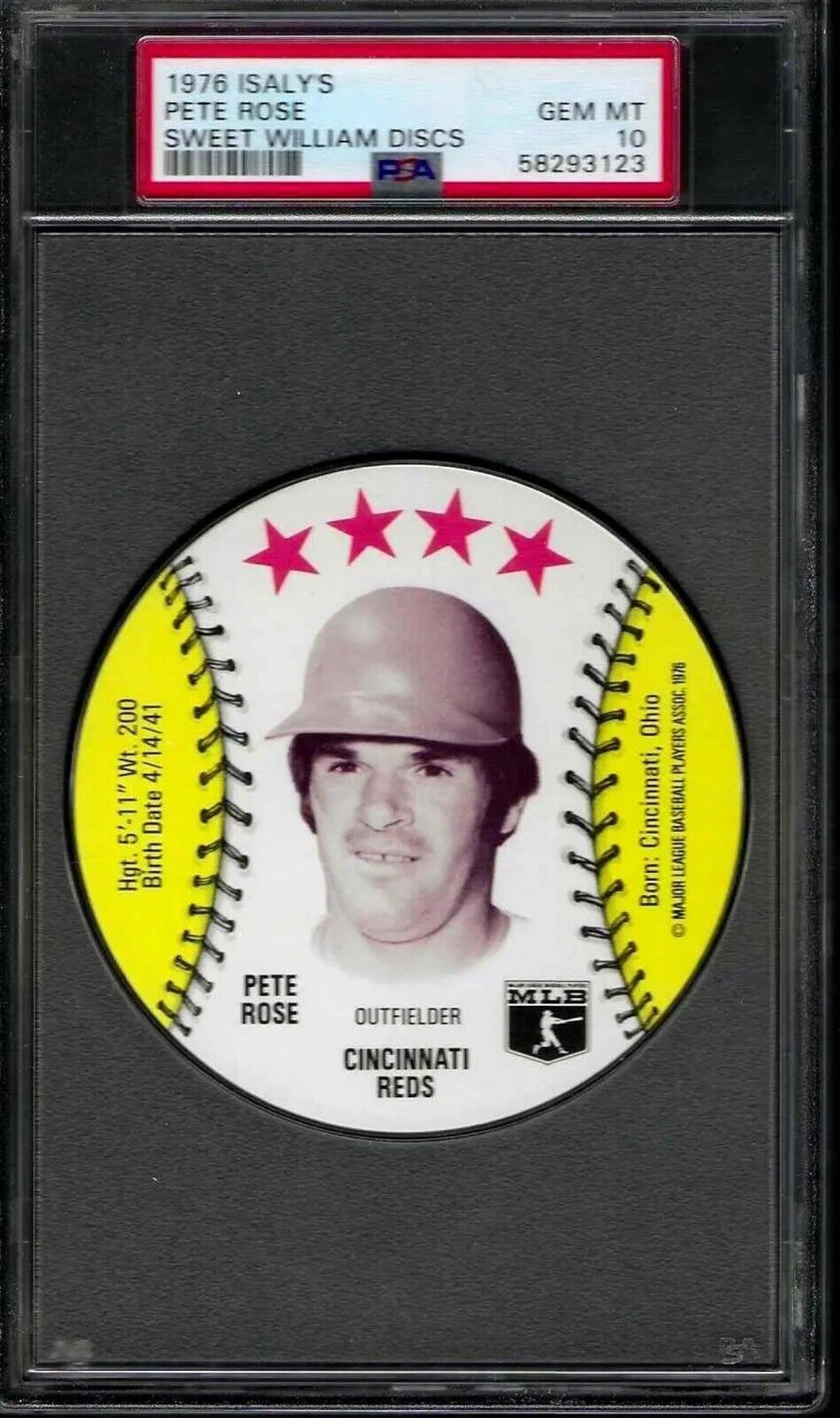 1976 Isaly's/Sweet William MSA Discs - Pete Rose Cincinnati Reds PSA 10 GEM MINT