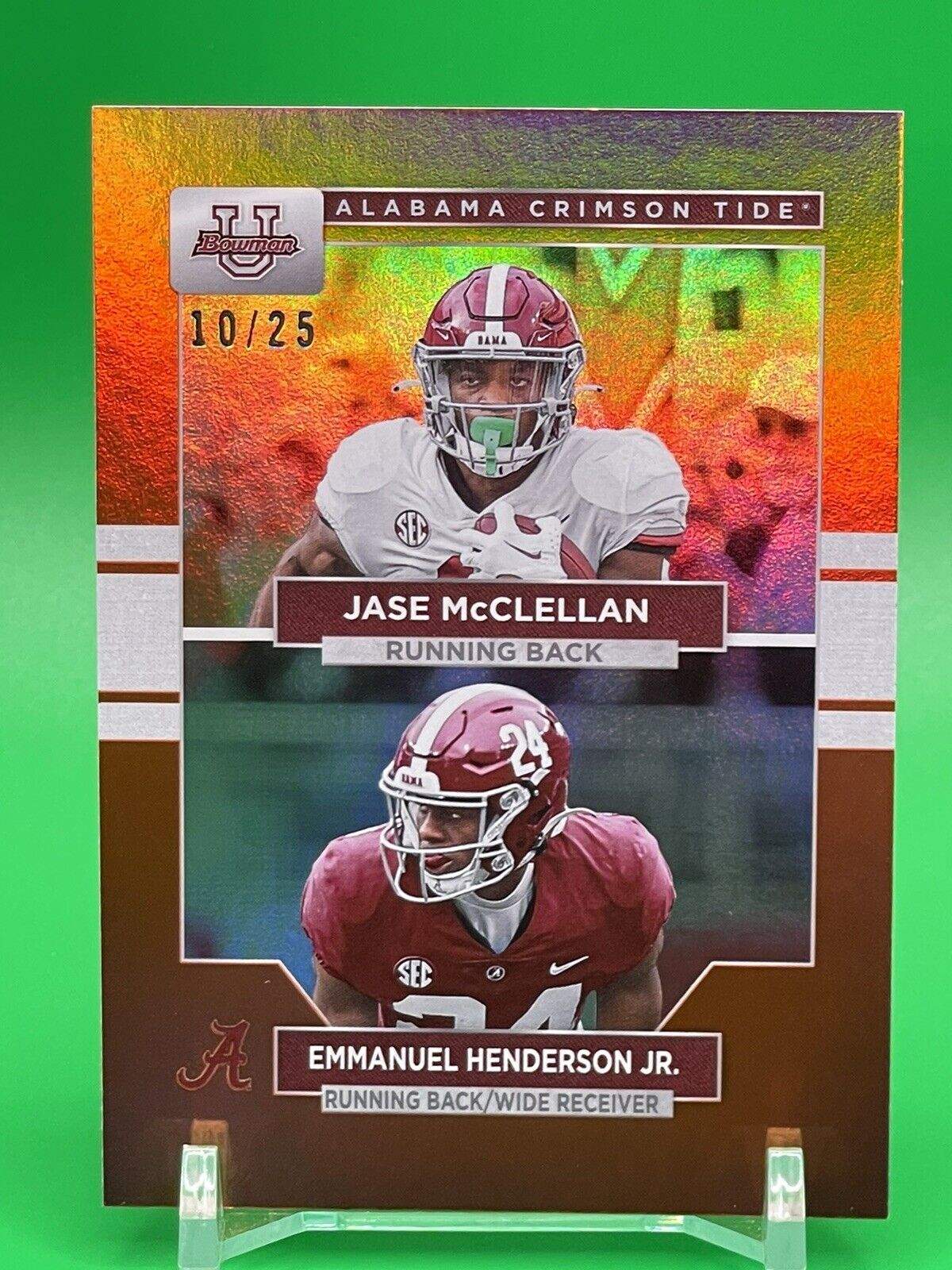 2023 Bowman U Alabama JASE McCLELLAN / EMMANUEL HENDERSON JR. Orange Foil 10/25