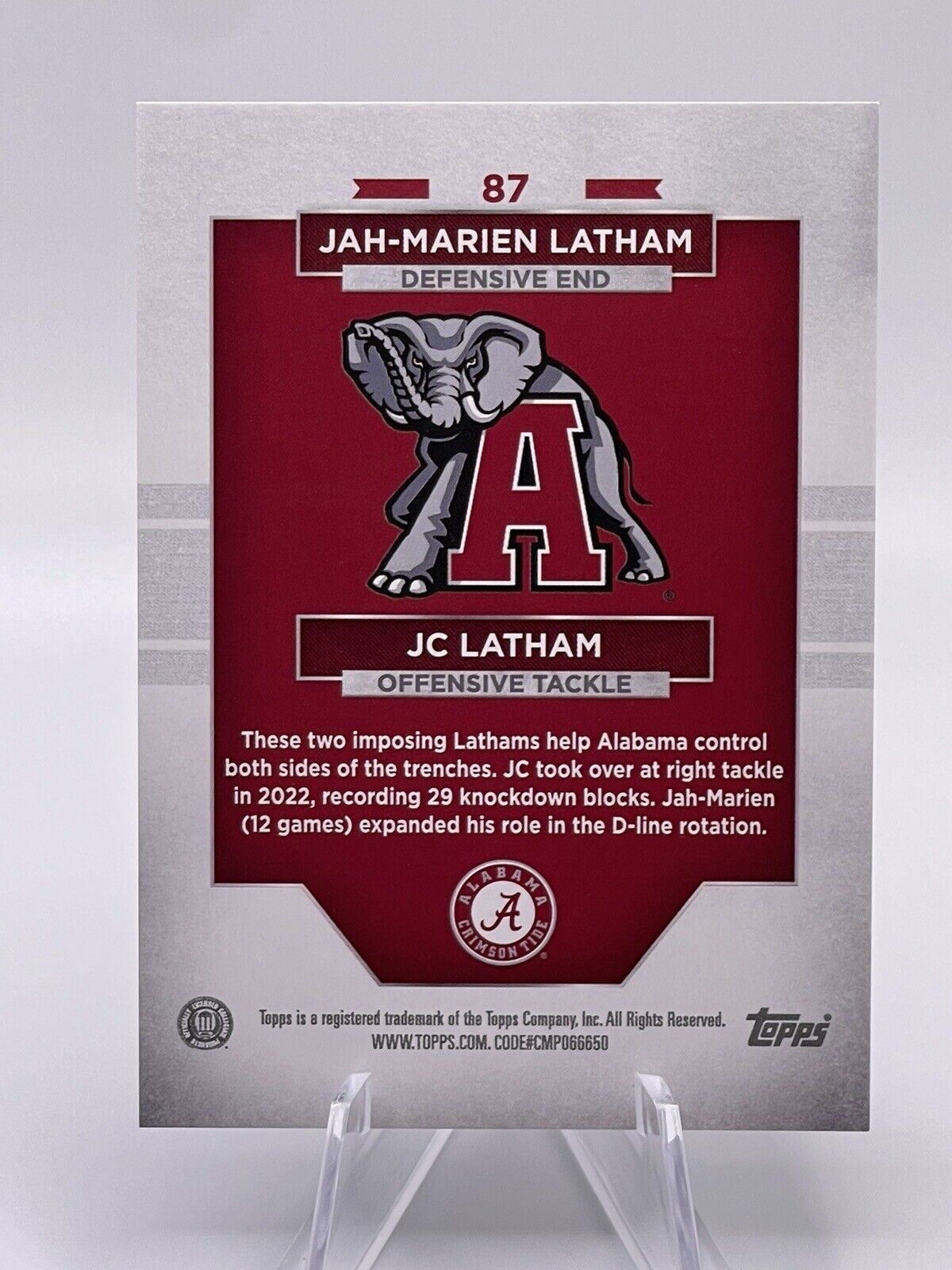 2023 Bowman U Alabama JAH-MARIEN LATHAM / JC LATHAM Black Foil 7/10 University