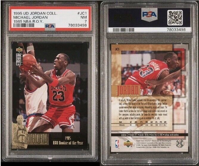 1995 U.D. JORDAN COLLECTION Michael Jordan 1985 ROY #JC1 Chicago Bulls PSA 7 NM