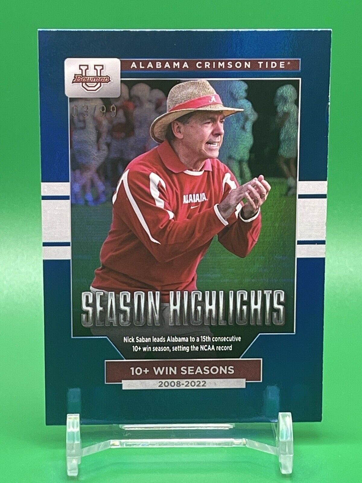 2023 Bowman U Alabama NICK SABAN Season Highlights Blue Foil /99 READ