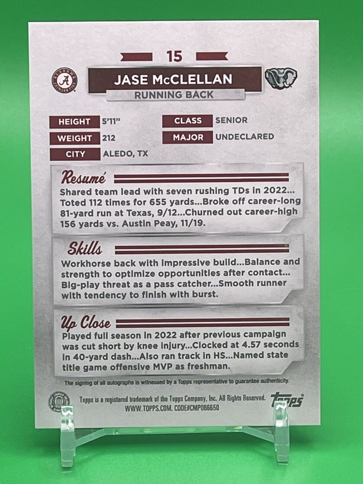 2023 Bowman U Alabama JASE McCLELLAN Orange Foil AUTO 04/25 FALCONS