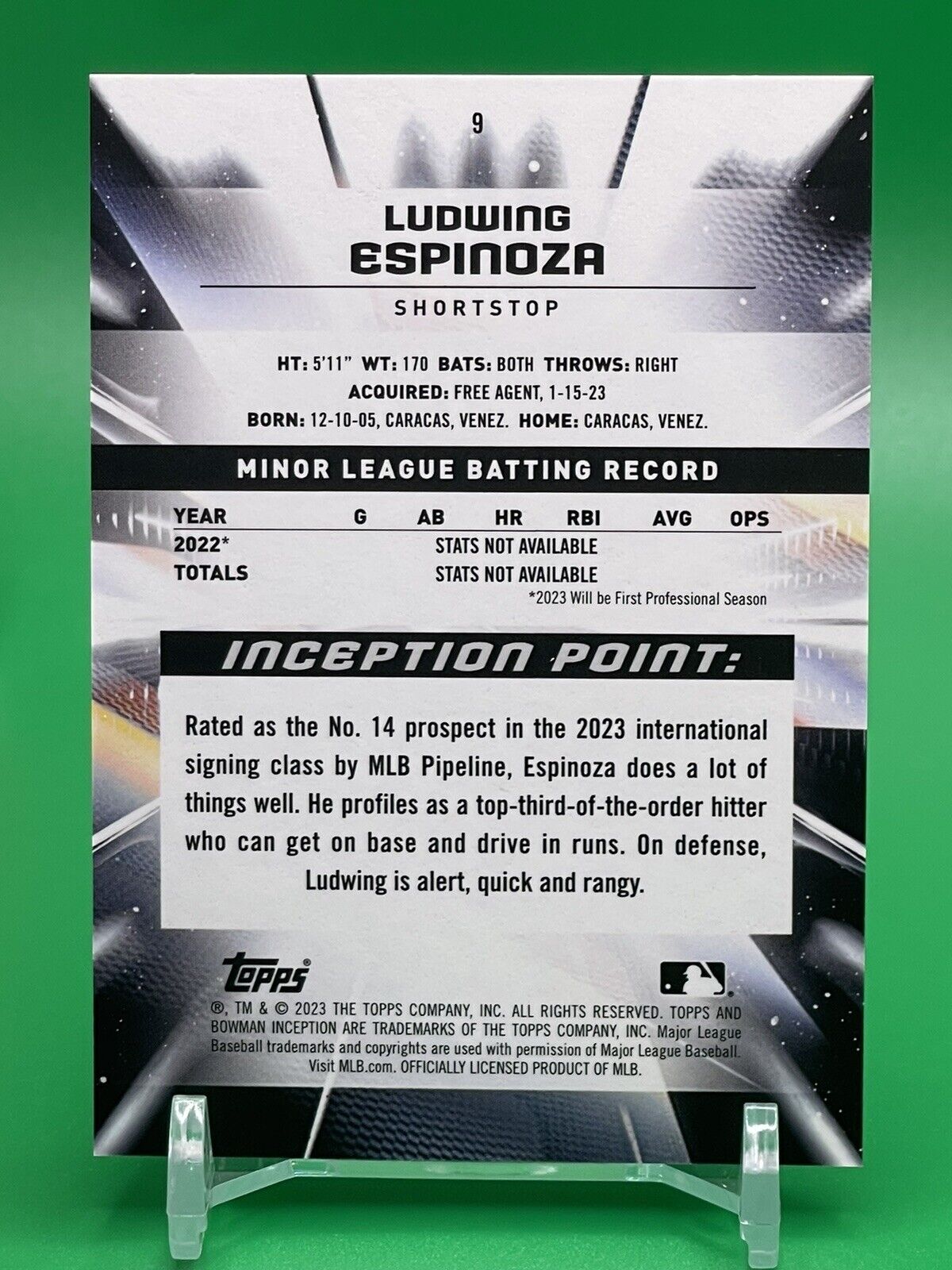 2023 Bowman Inception Initiation LUDWING ESPINOZA #9 Chicago Cubs