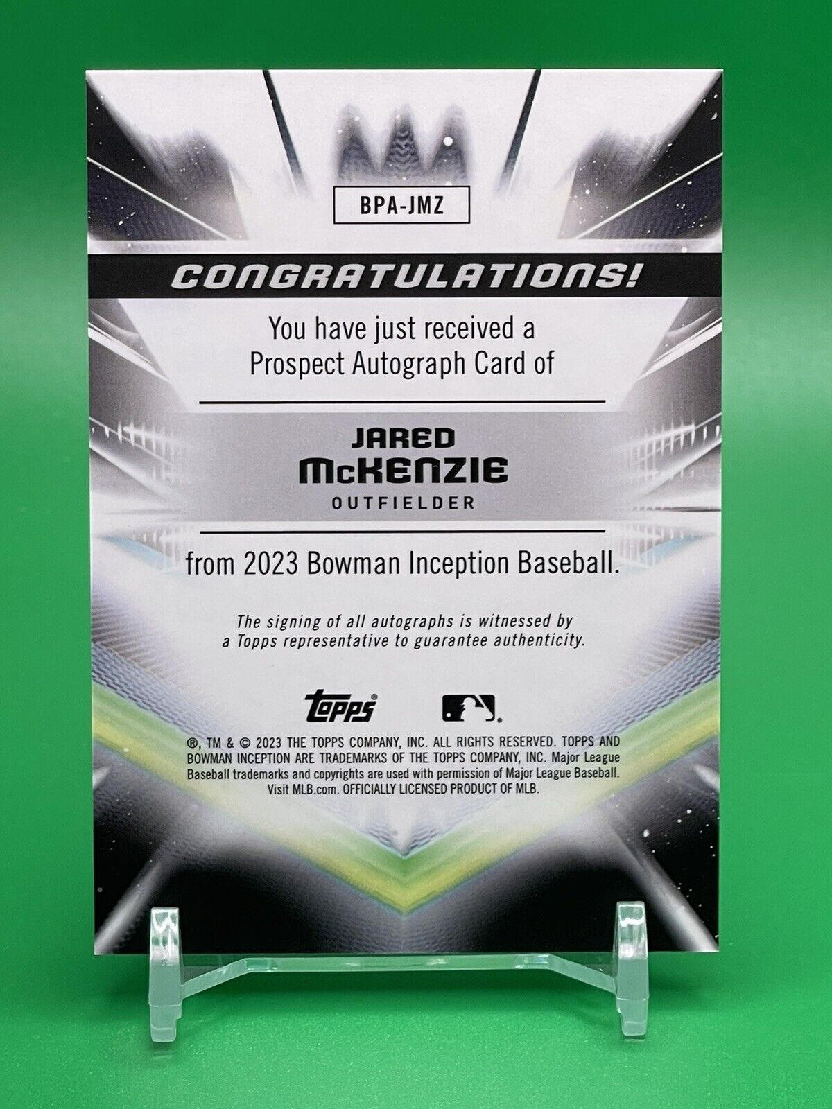 2023 Bowman Inception JARED McKENZIE Prospect On-Card Autograph NATIONALS /399