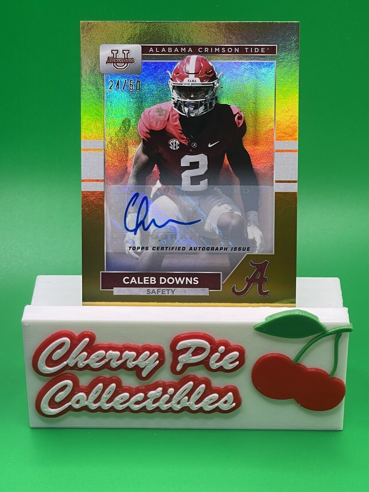 2023 Bowman U Alabama CALEB DOWNS Gold Foil AUTO 24/50 OHIO STATE