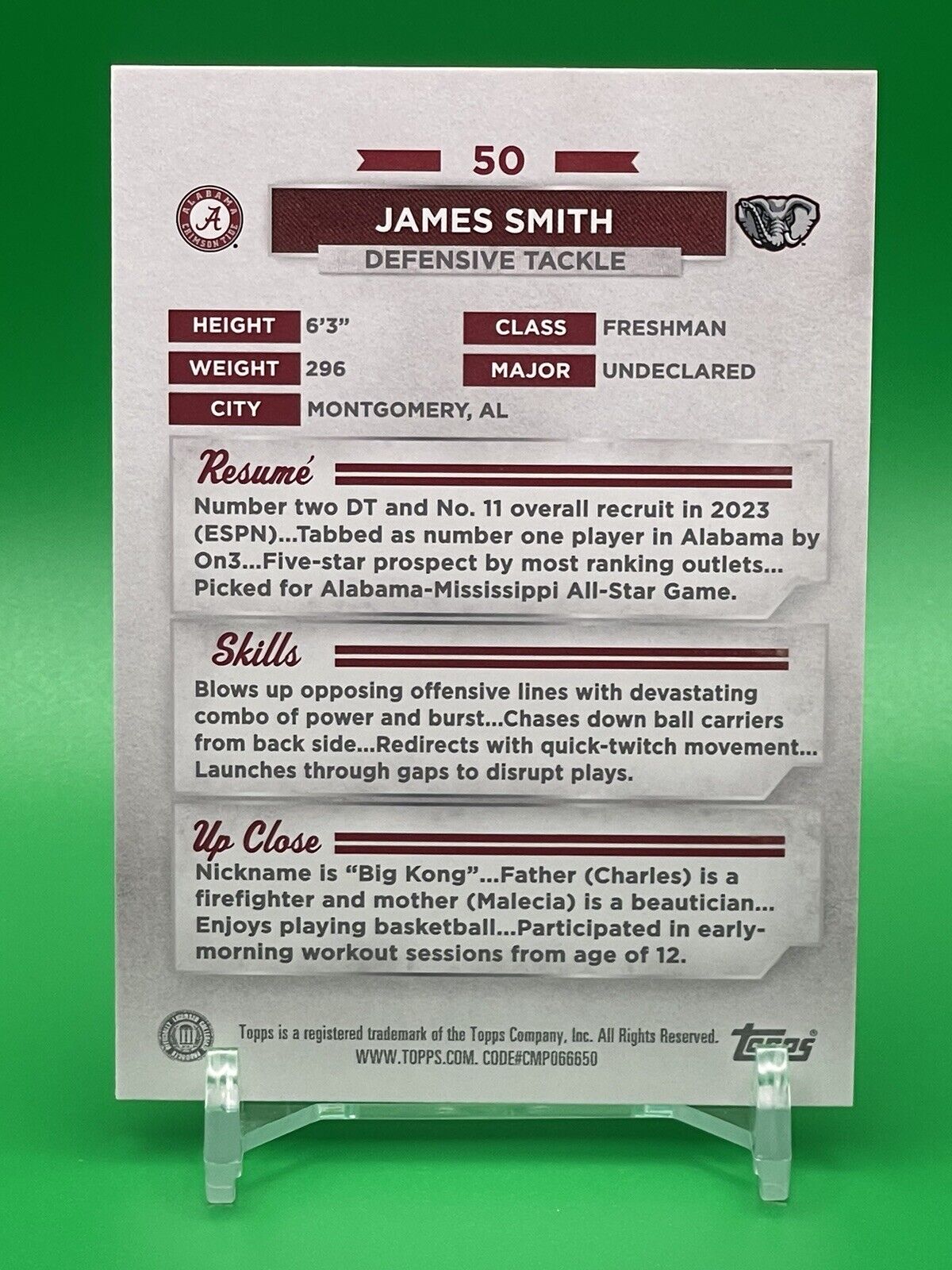 2023 Bowman U Alabama JAMES SMITH Gold Foil 29/50