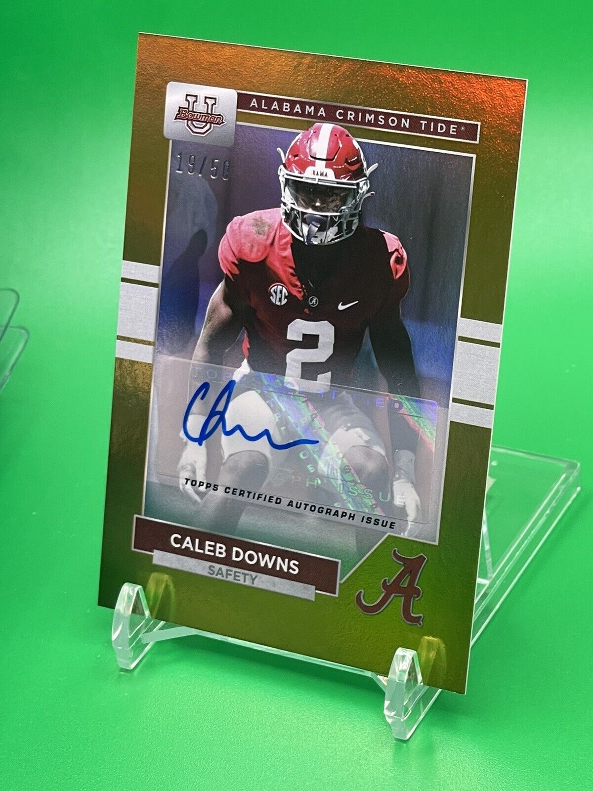 2023 Bowman U Alabama CALEB DOWNS Gold Foil AUTO 19/50 OHIO STATE