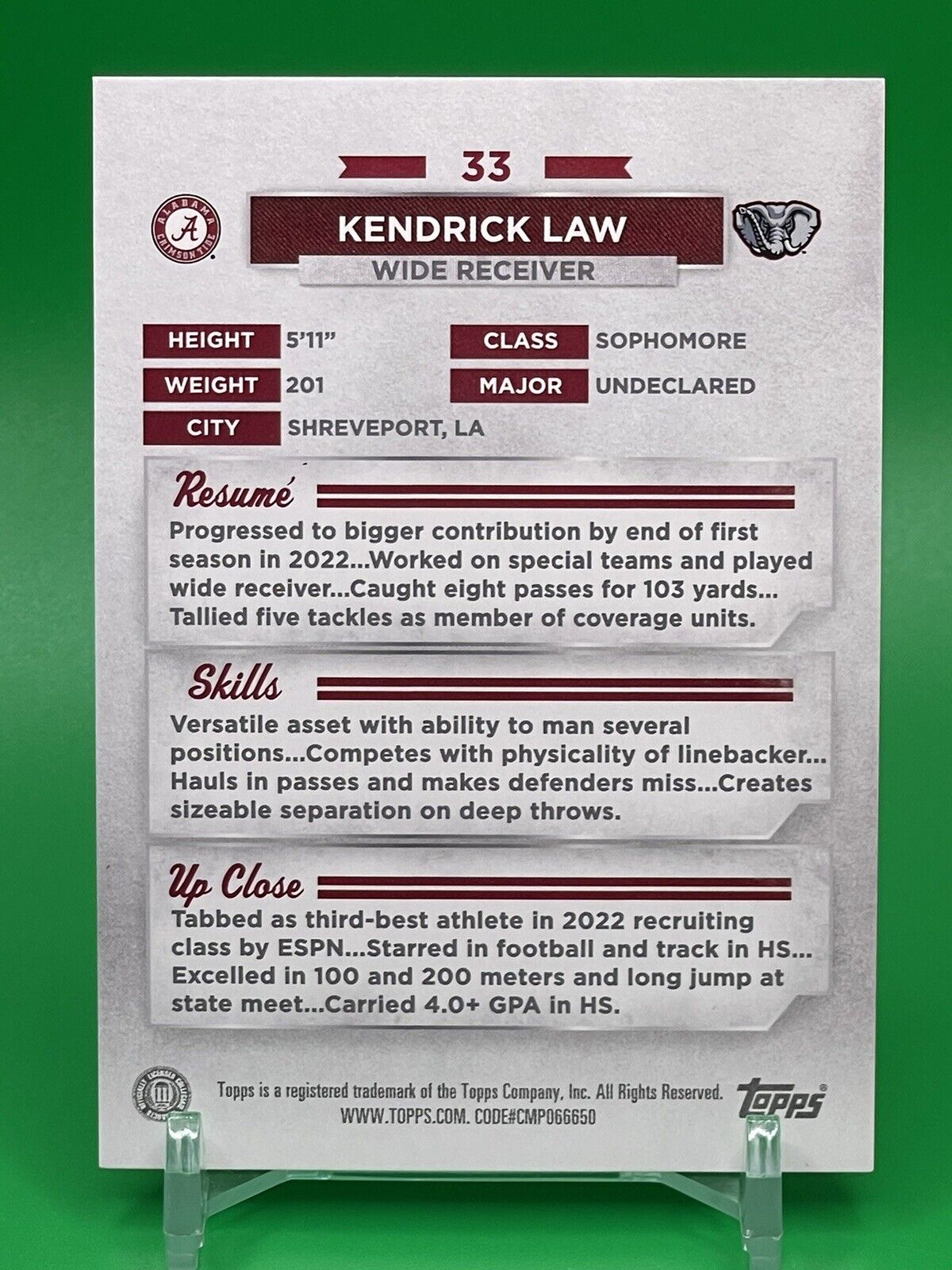 2023 BOWMAN U ALABAMA KENDRICK LAW FOILFRACTOR 1/1