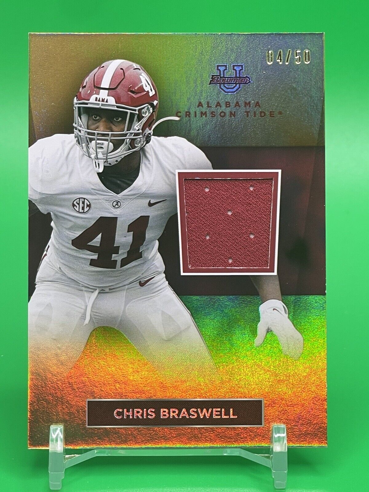 2023 Bowman U Alabama Crimson Tide CHRIS BRASWELL Relic Patch 04/50 BUCCANEERS