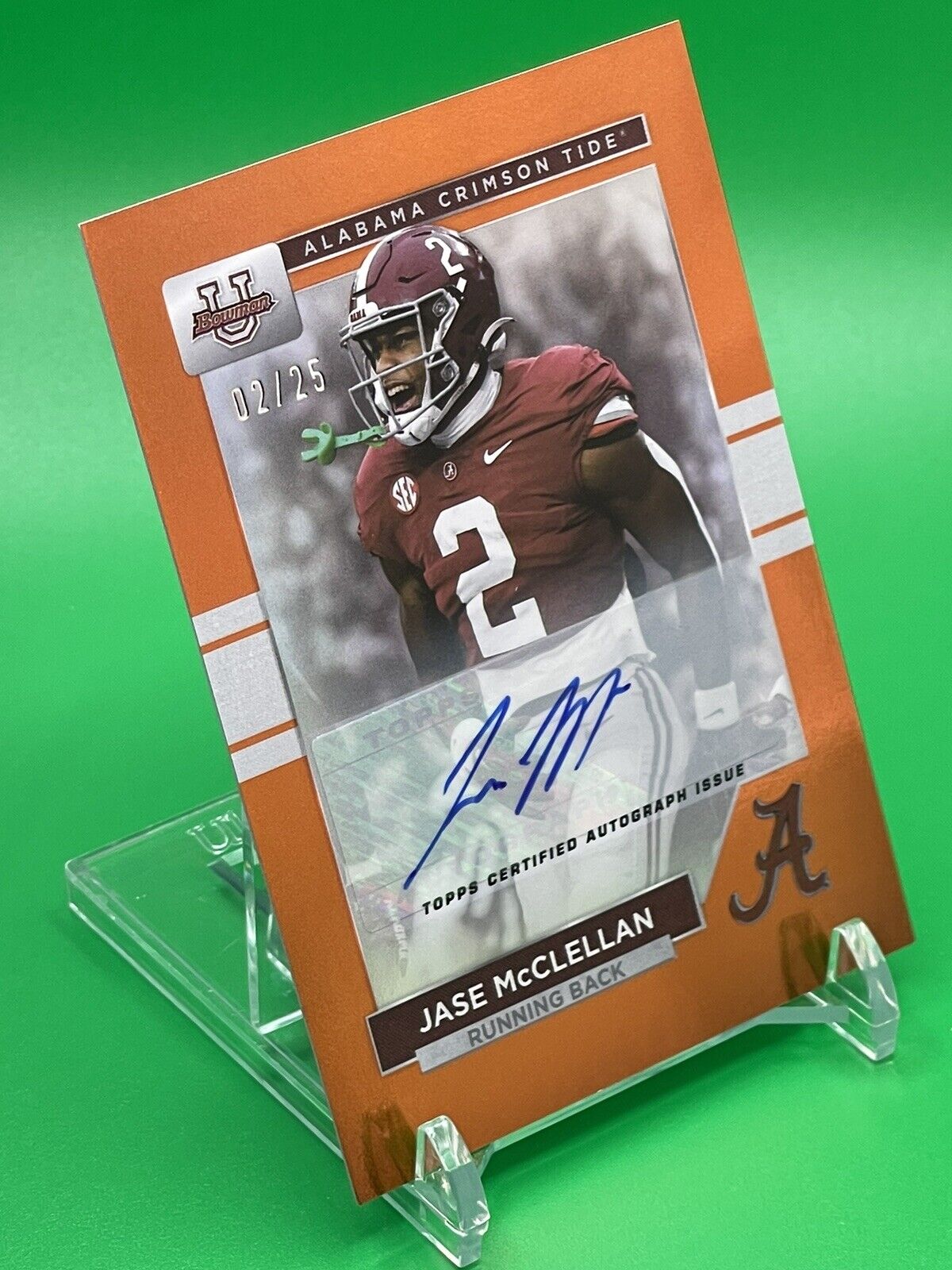 2023 Bowman U Alabama JASE McCLELLAN Orange Foil AUTO 02/25 FALCONS