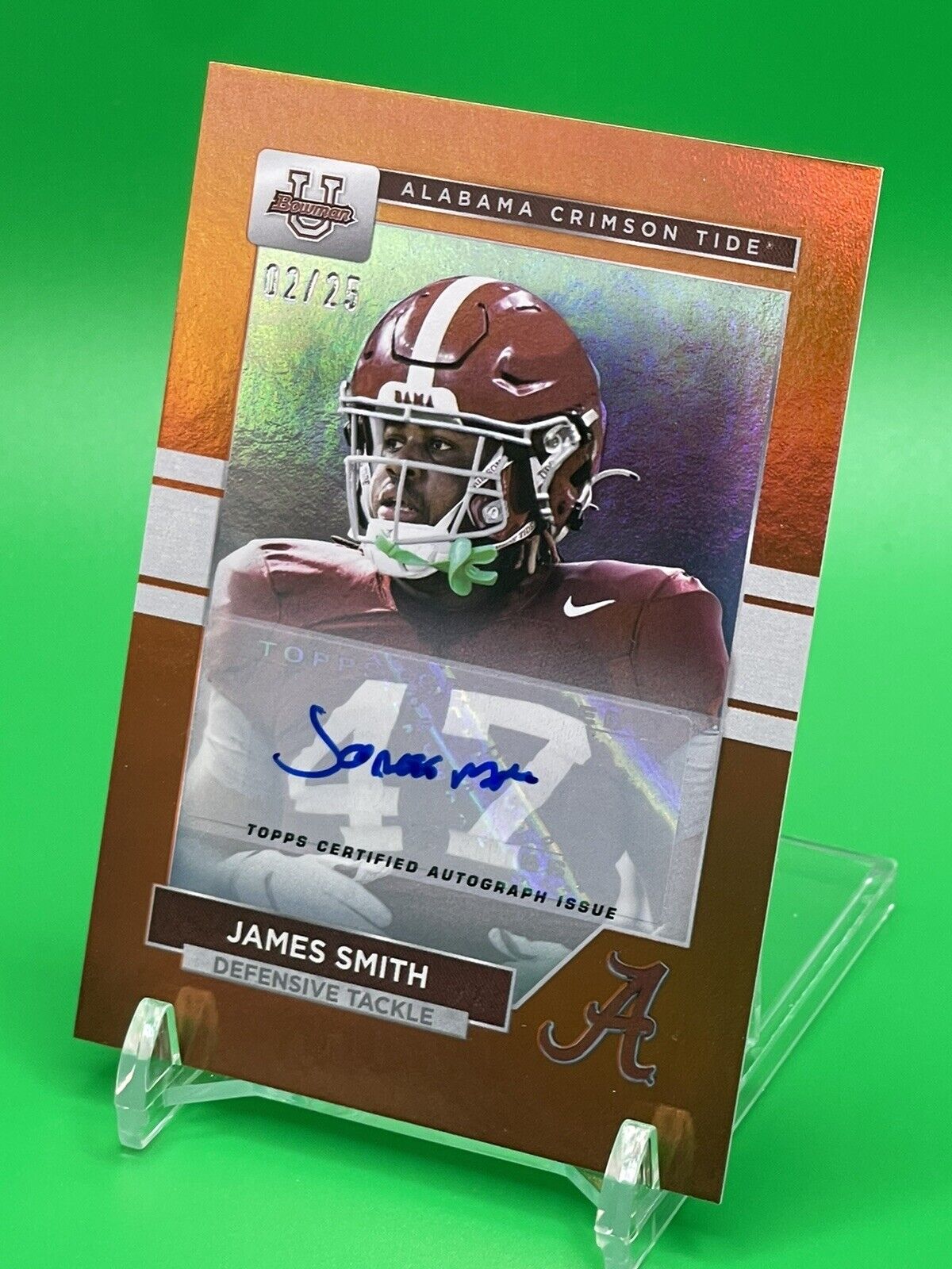 2023 Bowman U Alabama JAMES SMITH Orange Foil Auto 02/25