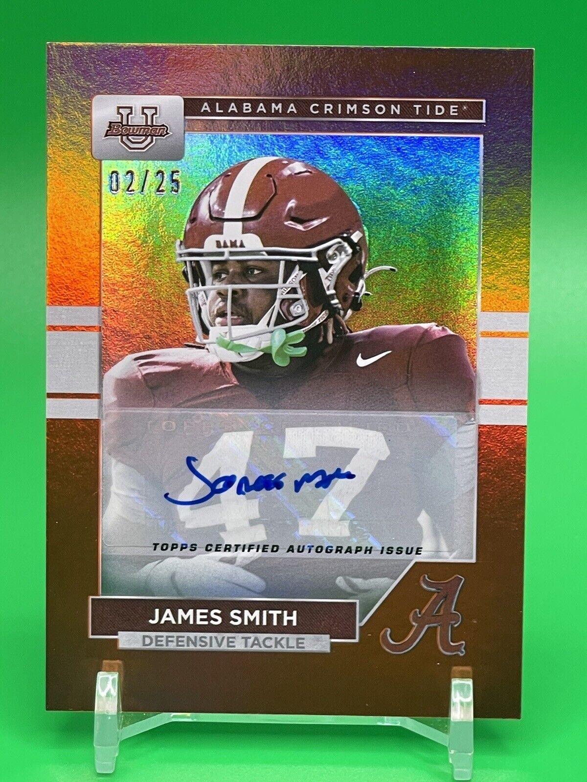 2023 Bowman U Alabama JAMES SMITH Orange Foil Auto 02/25