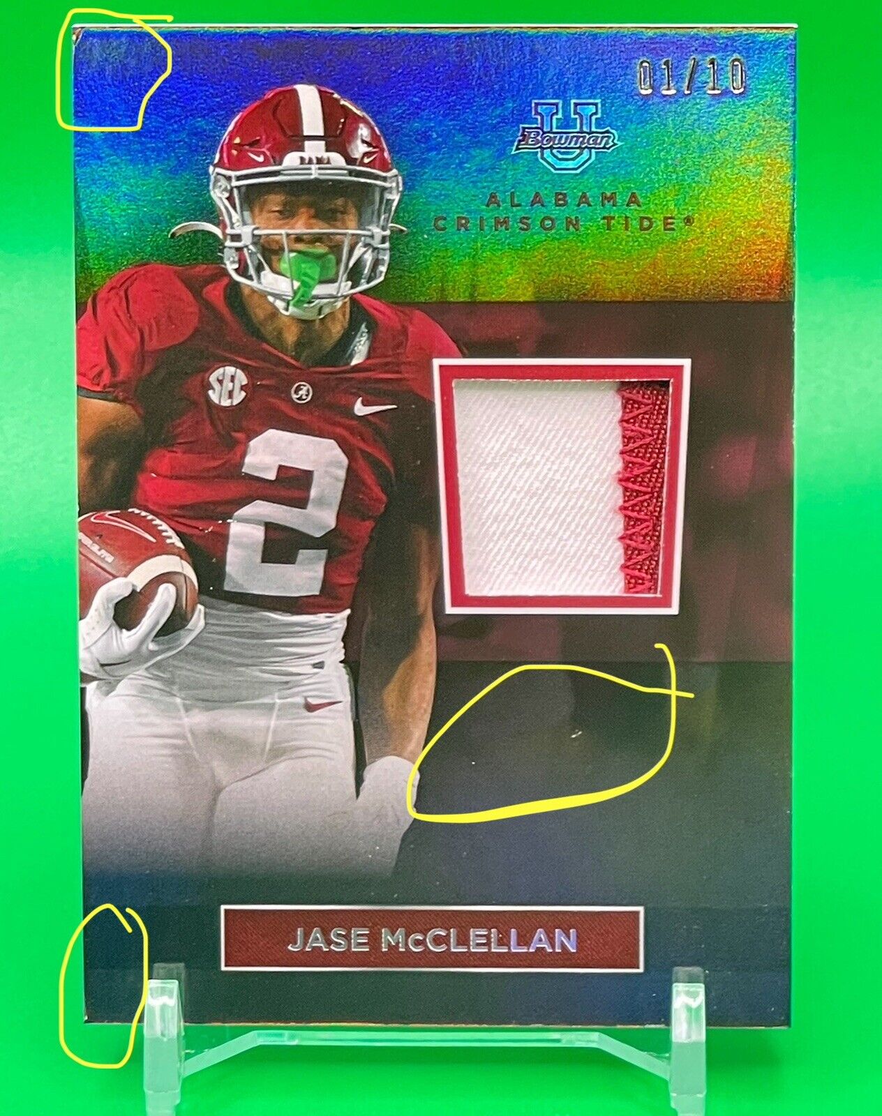 2023 Bowman U Alabama JASE McCLELLAN Black Foil Relic 2-Color Patch 01/10