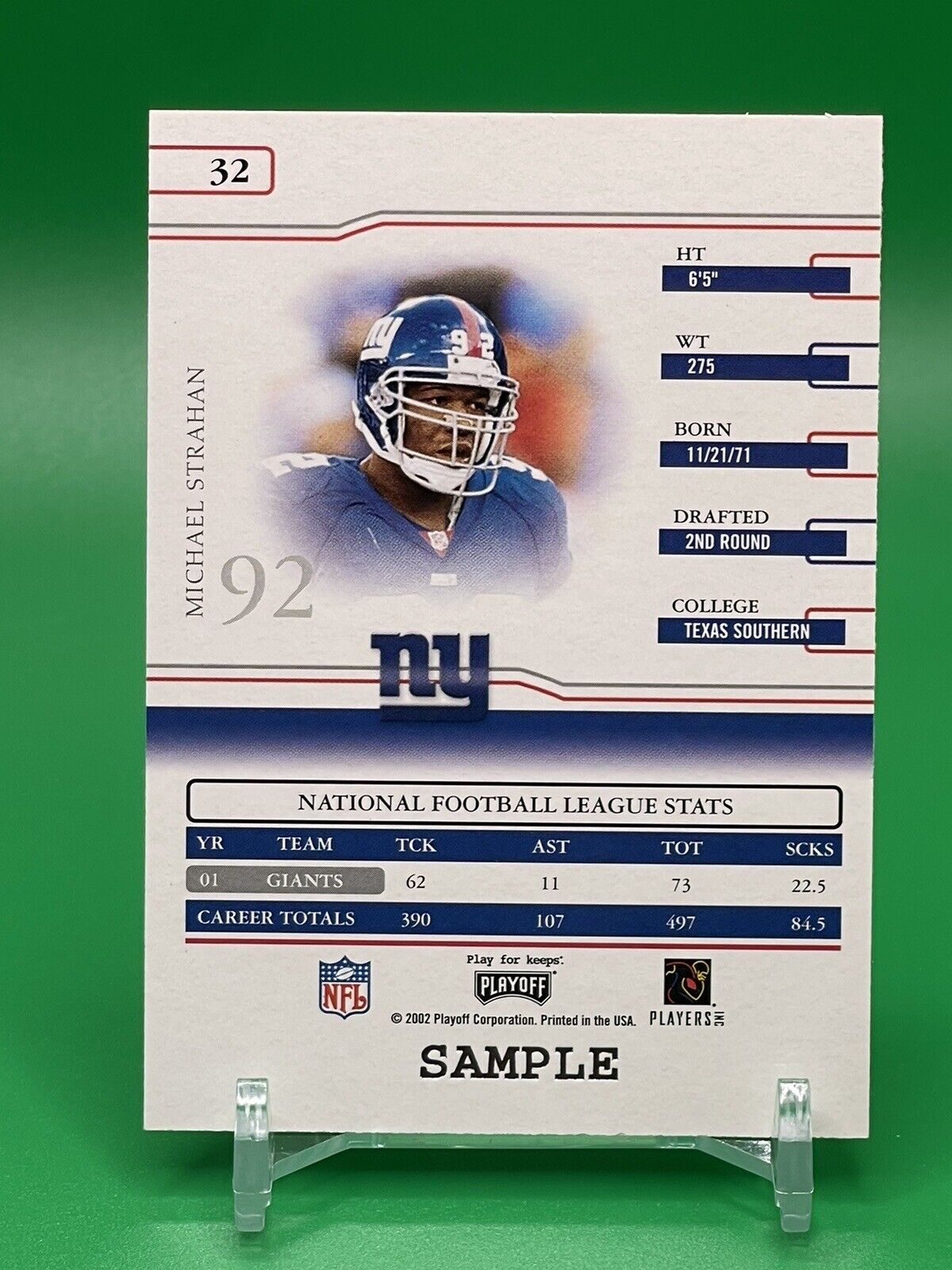 2002 Playoff Prime Signatures MICHAEL STRAHAN #32 SAMPLE HOF