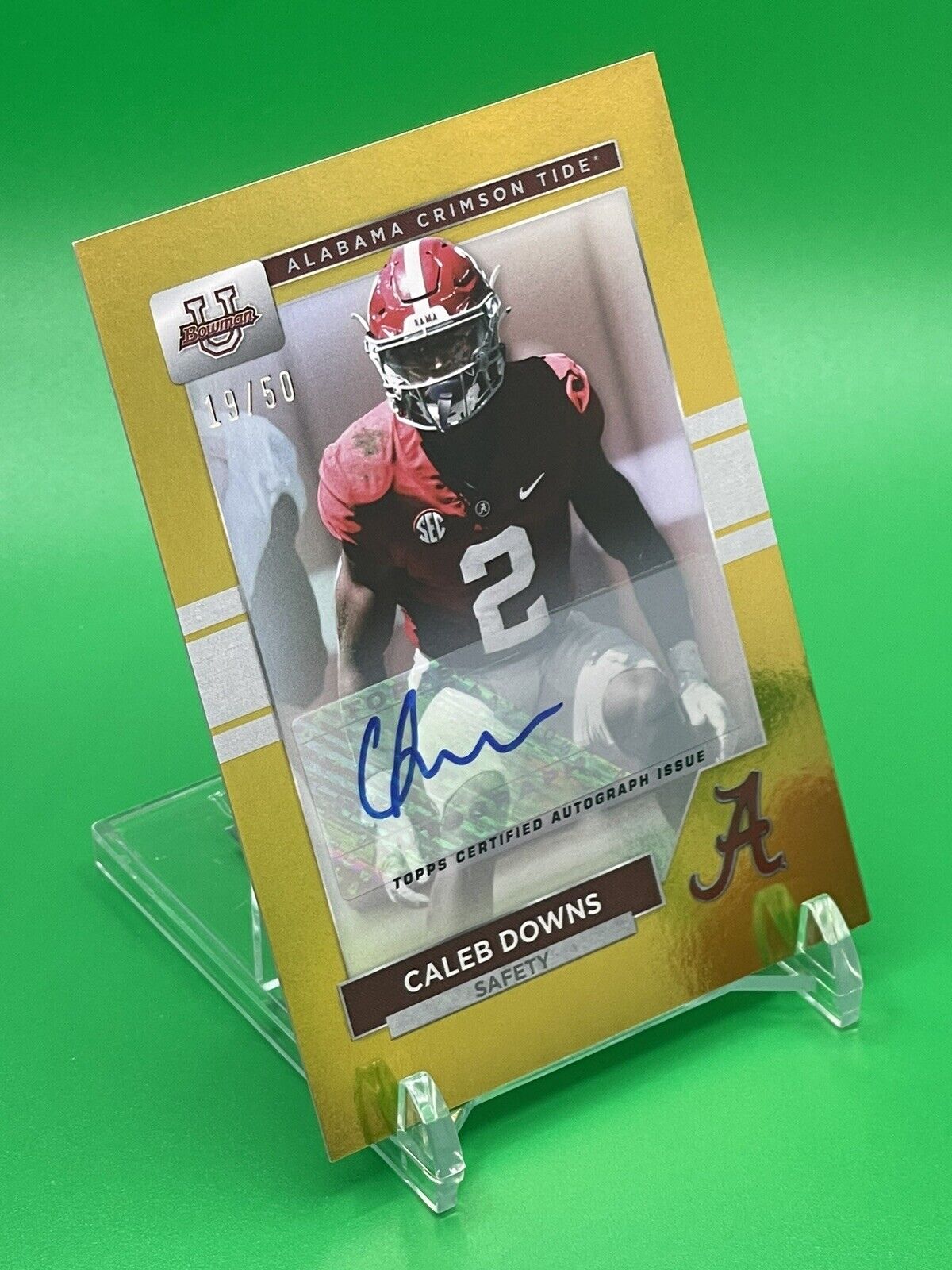 2023 Bowman U Alabama CALEB DOWNS Gold Foil AUTO 19/50 OHIO STATE