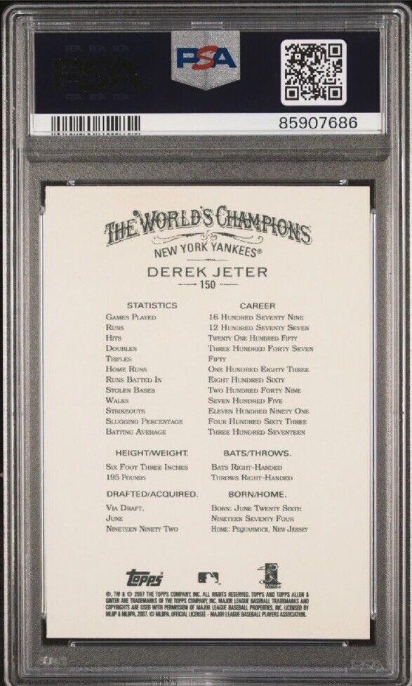 💎 2007 Topps Allen & Ginter #150 DEREK JETER YANKEES HOF PSA 10 GEM MT