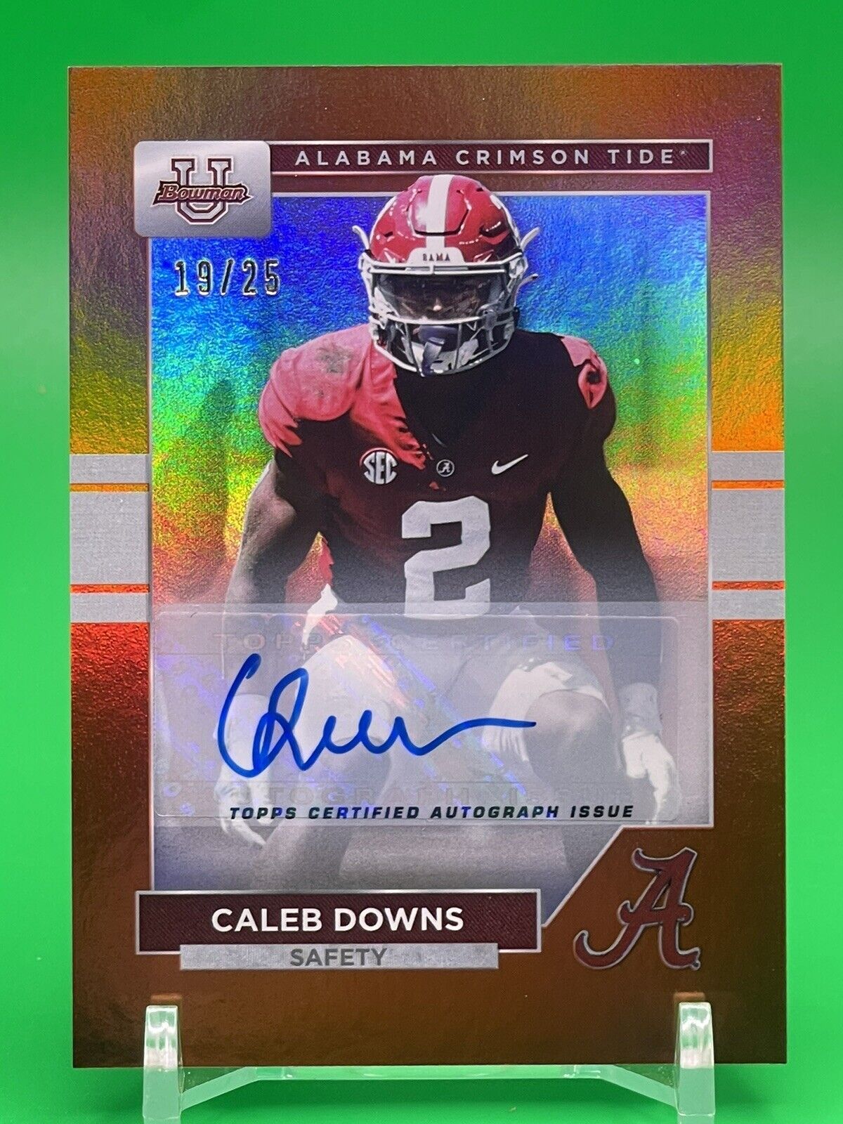 2023 Bowman U Alabama CALEB DOWNS Orange Foil AUTO 19/25 OHIO STATE