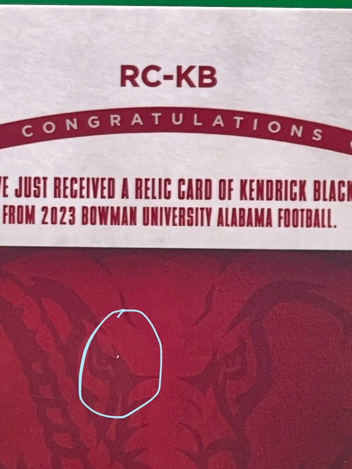 2023 Bowman U Alabama KENDRICK BLACKSHIRE Gold Foil Relic Patch 19/50