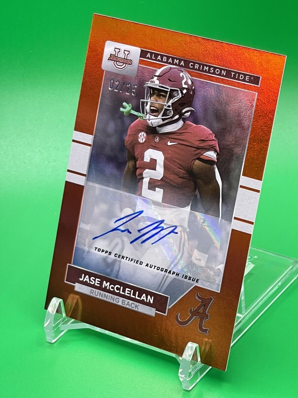 2023 Bowman U Alabama JASE McCLELLAN Orange Foil AUTO 02/25 FALCONS