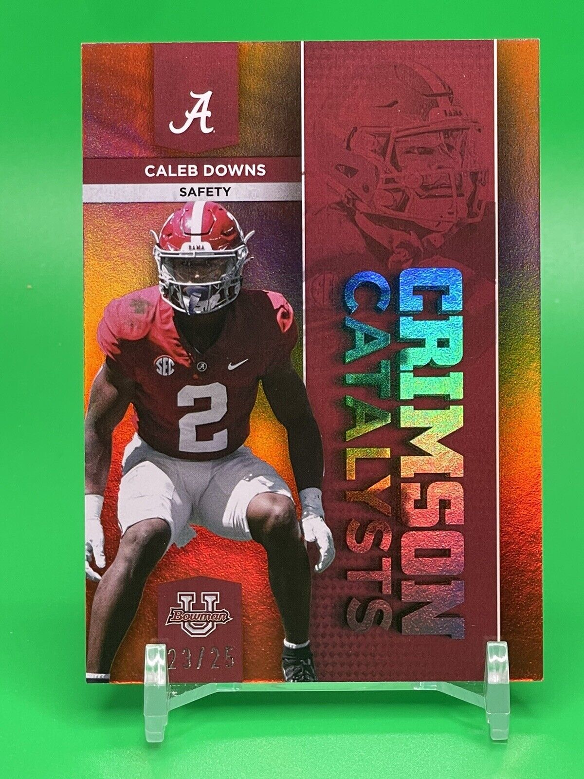 2023 Bowman U Alabama CALEB DOWNS CRIMSON CATALYSTS Orange Foil Parallel 23/25