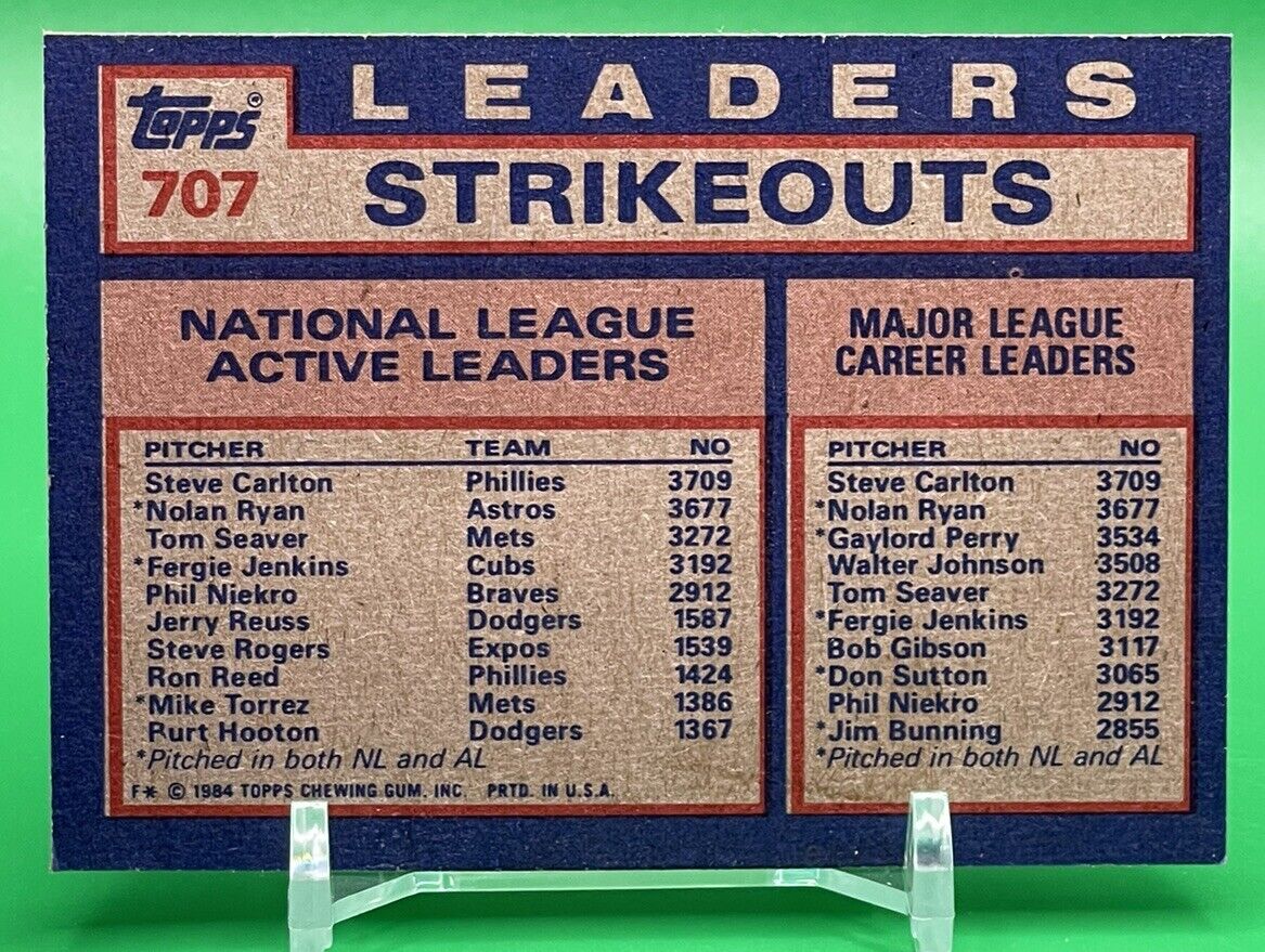 1984 Topps Strikeout Leaders NOLAN RYAN / STEVE CARLTON / TOM SEAVER #707